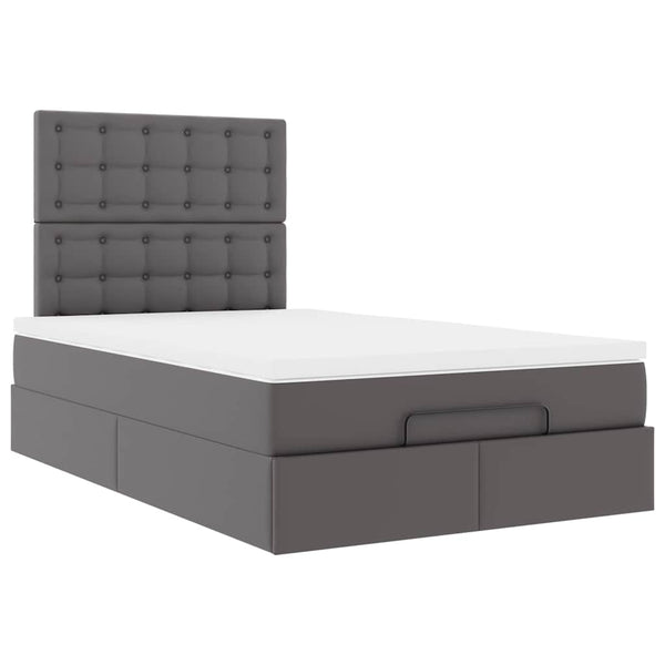 vidaXL Ottoman Bed with Mattress & LED Lights Grey 120x190 cm Faux Leather