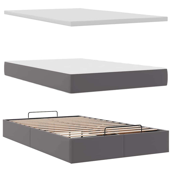 vidaXL Ottoman Bed with Mattress & LED Lights Grey 120x190 cm Faux Leather