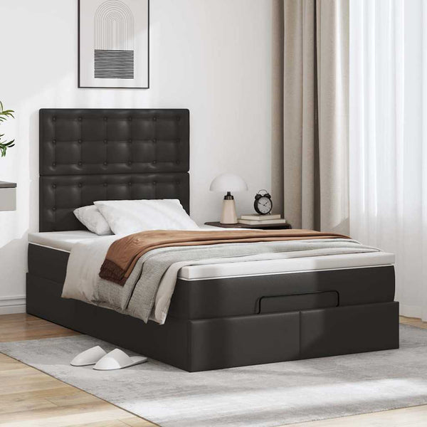 vidaXL Ottoman Bed with Mattress & LED Black 120x200 cm Faux Leather