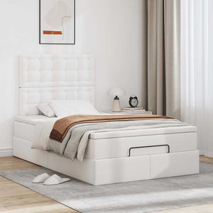 vidaXL Ottoman Bed with Mattress & LED White 120x200 cm Faux Leather