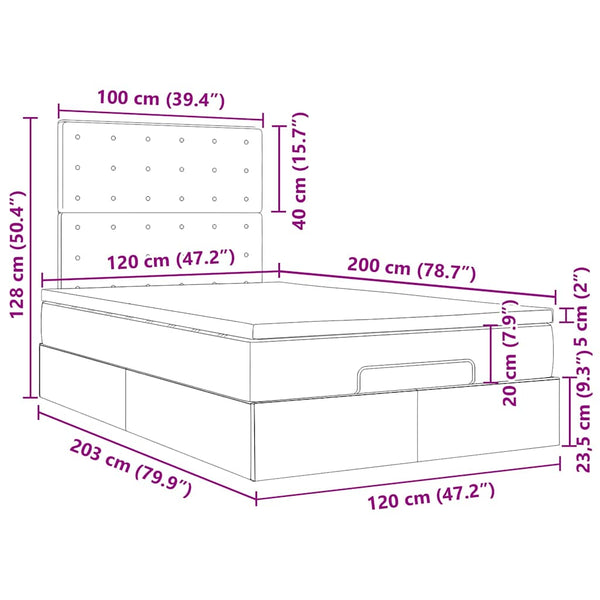 vidaXL Ottoman Bed with Mattress & LEDs Grey 120x200 cm Faux Leather