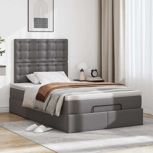 vidaXL Ottoman Bed with Mattress & LEDs Grey 120x200 cm Faux Leather