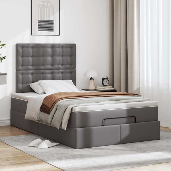 vidaXL Ottoman Bed with Mattress & LEDs Grey 120x200 cm Faux Leather