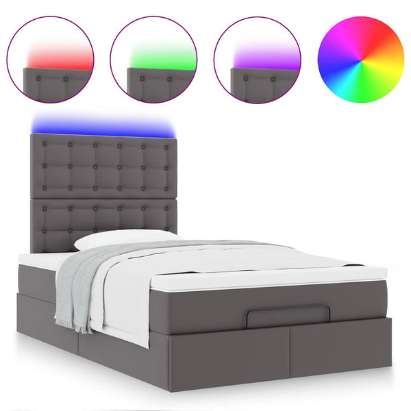 vidaXL Ottoman Bed with Mattress & LEDs Grey 120x200 cm Faux Leather