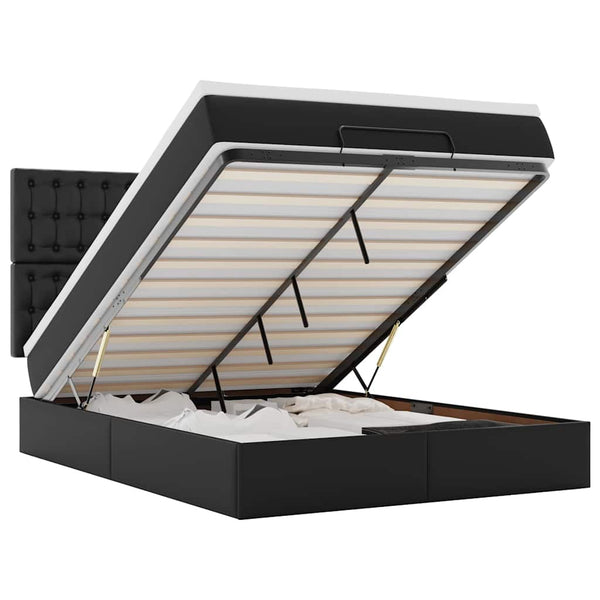 vidaXL Ottoman Bed with Mattress & LED Black 140x190 cm Faux Leather