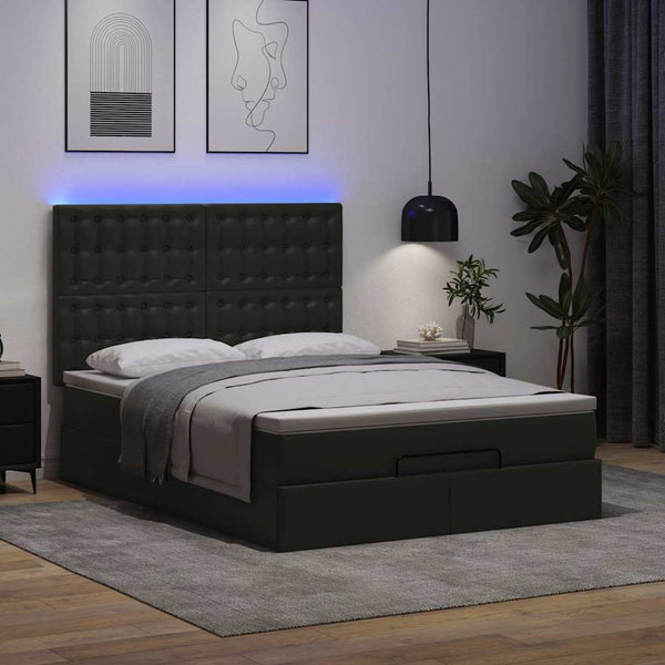 vidaXL Ottoman Bed with Mattress & LED Black 140x190 cm Faux Leather