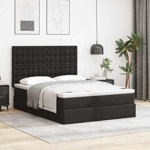 vidaXL Ottoman Bed with Mattress & LED Black 140x190 cm Faux Leather