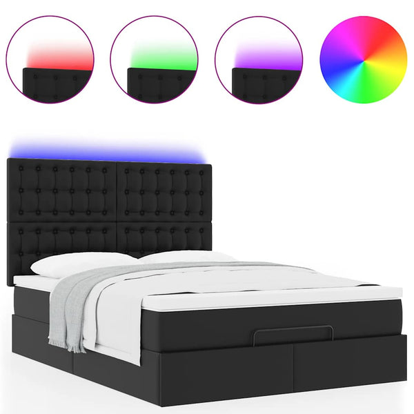 vidaXL Ottoman Bed with Mattress & LED Black 140x190 cm Faux Leather