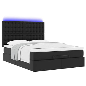 vidaXL Ottoman Bed with Mattress & LED Black 140x190 cm Faux Leather