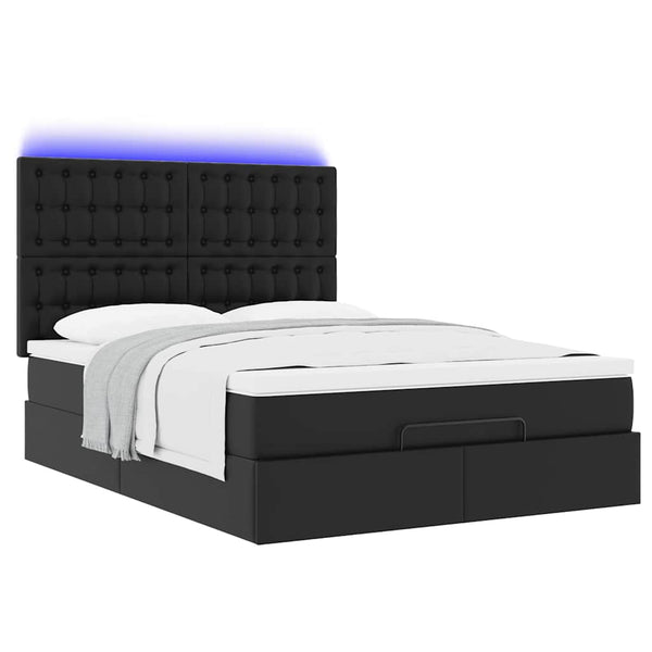 vidaXL Ottoman Bed with Mattress & LED Black 140x190 cm Faux Leather