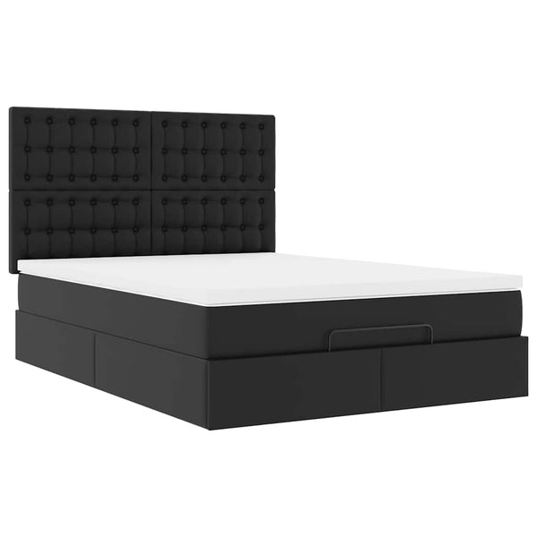 vidaXL Ottoman Bed with Mattress & LED Black 140x190 cm Faux Leather