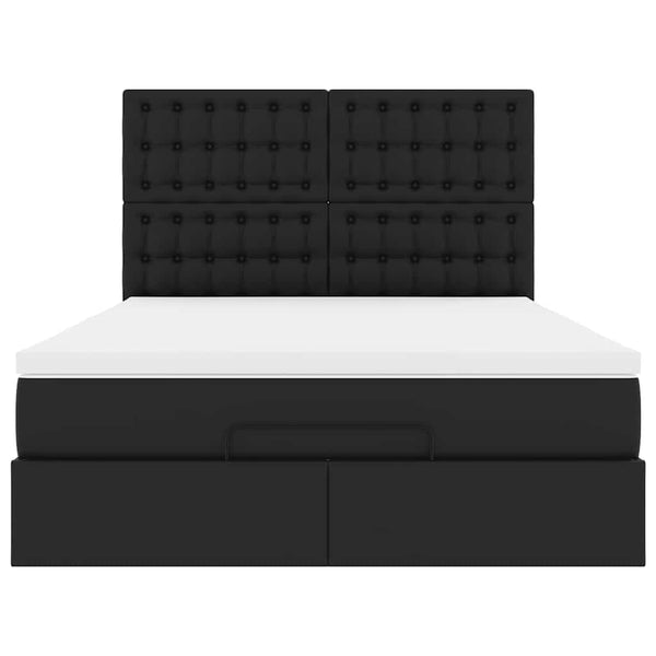 vidaXL Ottoman Bed with Mattress & LED Black 140x190 cm Faux Leather