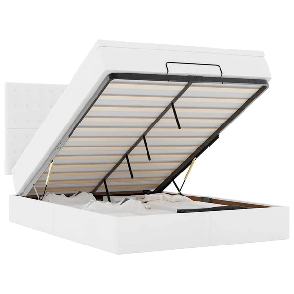 vidaXL Ottoman Bed with Mattress & LED White 140x190 cm Faux Leather