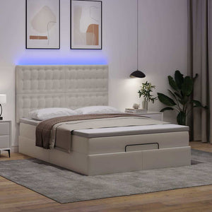 vidaXL Ottoman Bed with Mattress & LED White 140x190 cm Faux Leather