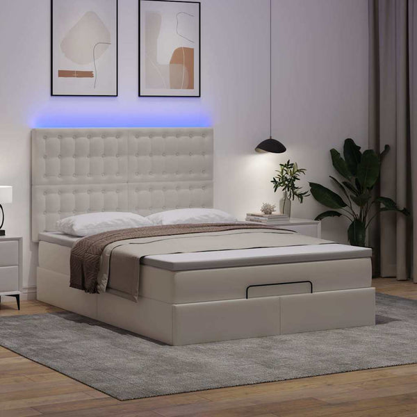 vidaXL Ottoman Bed with Mattress & LED White 140x190 cm Faux Leather