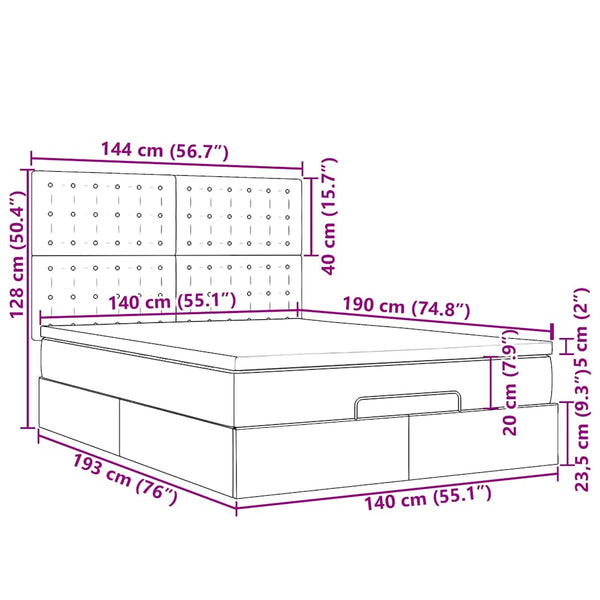 vidaXL Ottoman Bed with Mattress & LED White 140x190 cm Faux Leather