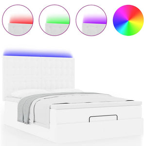 vidaXL Ottoman Bed with Mattress & LED White 140x190 cm Faux Leather