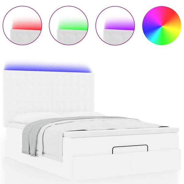 vidaXL Ottoman Bed with Mattress & LED White 140x190 cm Faux Leather