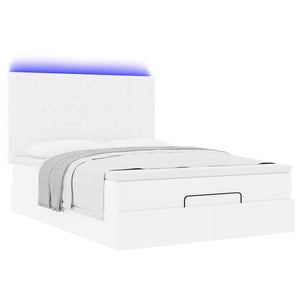 vidaXL Ottoman Bed with Mattress & LED White 140x190 cm Faux Leather