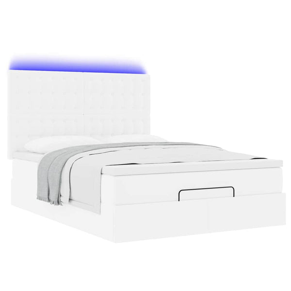vidaXL Ottoman Bed with Mattress & LED White 140x190 cm Faux Leather