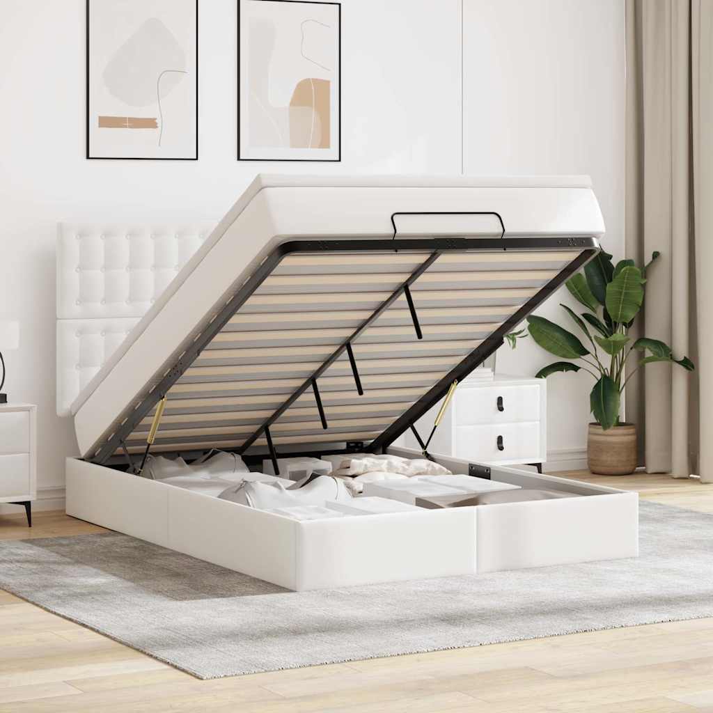 vidaXL Ottoman Bed with Mattress & LED White 140x190 cm Faux Leather