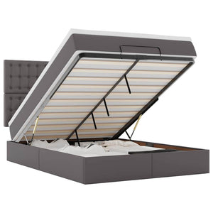 vidaXL Ottoman Bed with Mattress & LED Lights Grey 140x190 cm Faux Leather
