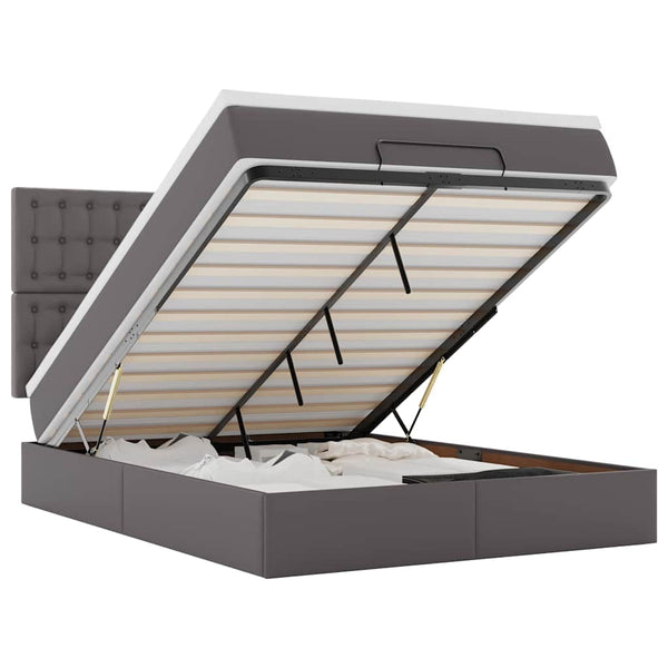vidaXL Ottoman Bed with Mattress & LED Lights Grey 140x190 cm Faux Leather