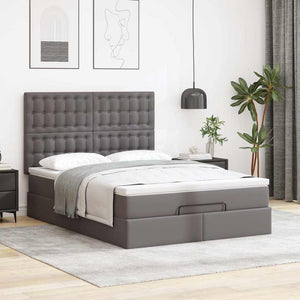 vidaXL Ottoman Bed with Mattress & LED Lights Grey 140x190 cm Faux Leather