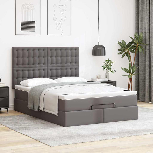 vidaXL Ottoman Bed with Mattress & LED Lights Grey 140x190 cm Faux Leather