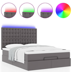 vidaXL Ottoman Bed with Mattress & LED Lights Grey 140x190 cm Faux Leather