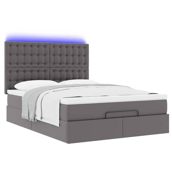 vidaXL Ottoman Bed with Mattress & LED Lights Grey 140x190 cm Faux Leather