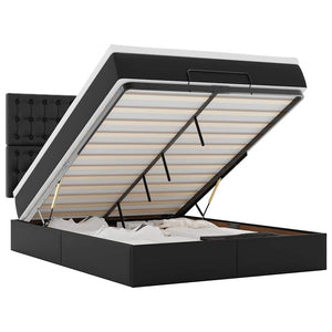 vidaXL Ottoman Bed with Mattress & LED Black 140x200 cm Faux Leather