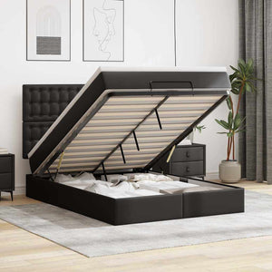 vidaXL Ottoman Bed with Mattress & LED Black 140x200 cm Faux Leather