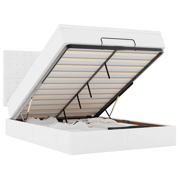 vidaXL Ottoman Bed with Mattress & LED White 140x200 cm Faux Leather