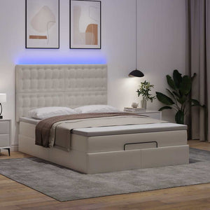 vidaXL Ottoman Bed with Mattress & LED White 140x200 cm Faux Leather