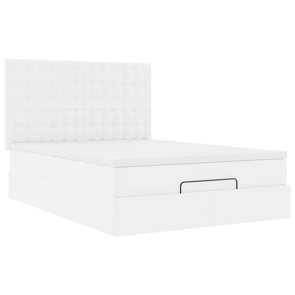 vidaXL Ottoman Bed with Mattress & LED White 140x200 cm Faux Leather