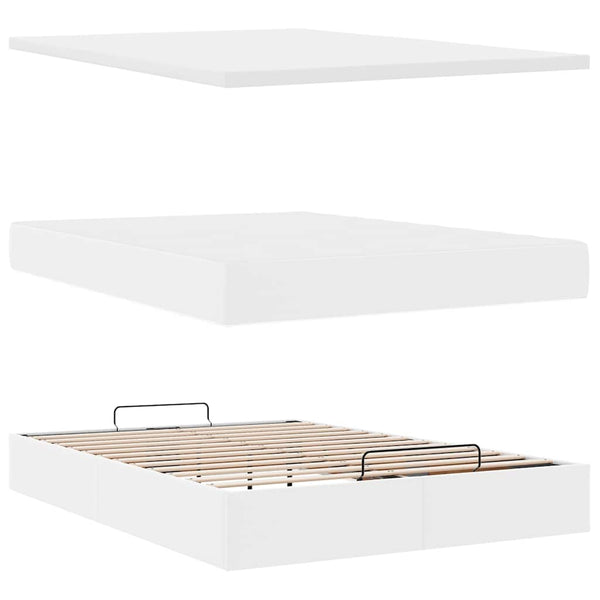 vidaXL Ottoman Bed with Mattress & LED White 140x200 cm Faux Leather