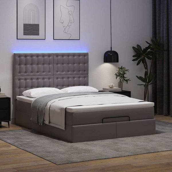 vidaXL Ottoman Bed with Mattress & LEDs Grey 140x200 cm Faux Leather