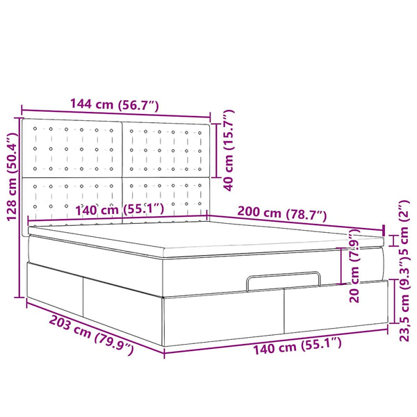 vidaXL Ottoman Bed with Mattress & LEDs Grey 140x200 cm Faux Leather