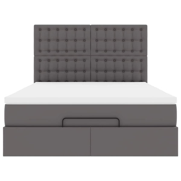 vidaXL Ottoman Bed with Mattress & LEDs Grey 140x200 cm Faux Leather