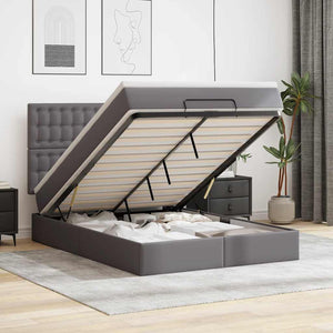 vidaXL Ottoman Bed with Mattress & LEDs Grey 140x200 cm Faux Leather