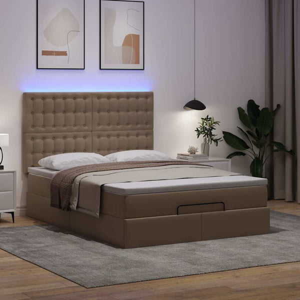 vidaXL Ottoman Bed with Mattress & LED 140x200cm Faux Leather