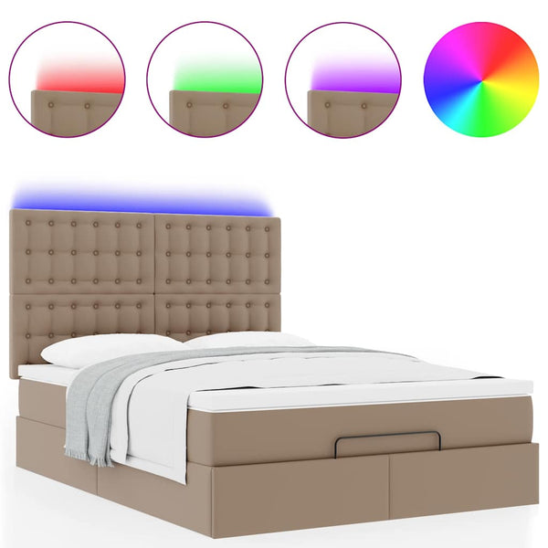 vidaXL Ottoman Bed with Mattress & LED 140x200cm Faux Leather