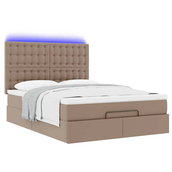 vidaXL Ottoman Bed with Mattress & LED 140x200cm Faux Leather