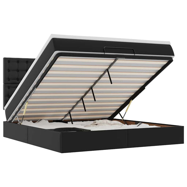 vidaXL Ottoman Bed with Mattress & LEDs Black 160x200 cm Faux Leather
