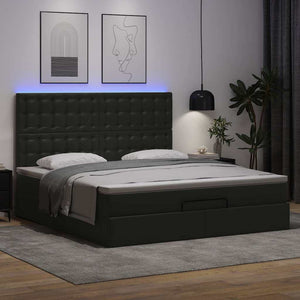vidaXL Ottoman Bed with Mattress & LEDs Black 160x200 cm Faux Leather