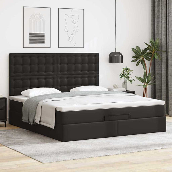 vidaXL Ottoman Bed with Mattress & LEDs Black 160x200 cm Faux Leather