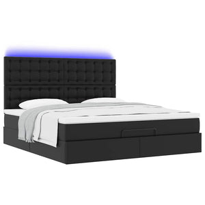 vidaXL Ottoman Bed with Mattress & LEDs Black 160x200 cm Faux Leather