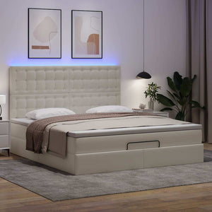 vidaXL Ottoman Bed with Mattress & LED Lights White 160x200 cm Faux Leather