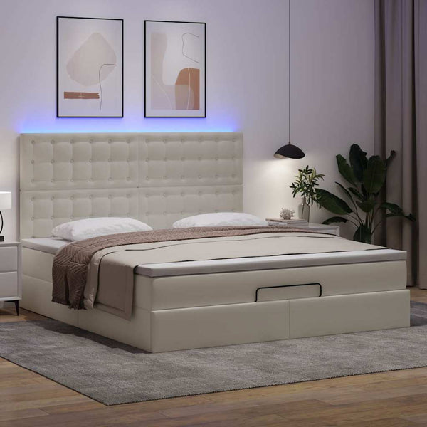 vidaXL Ottoman Bed with Mattress & LED Lights White 160x200 cm Faux Leather